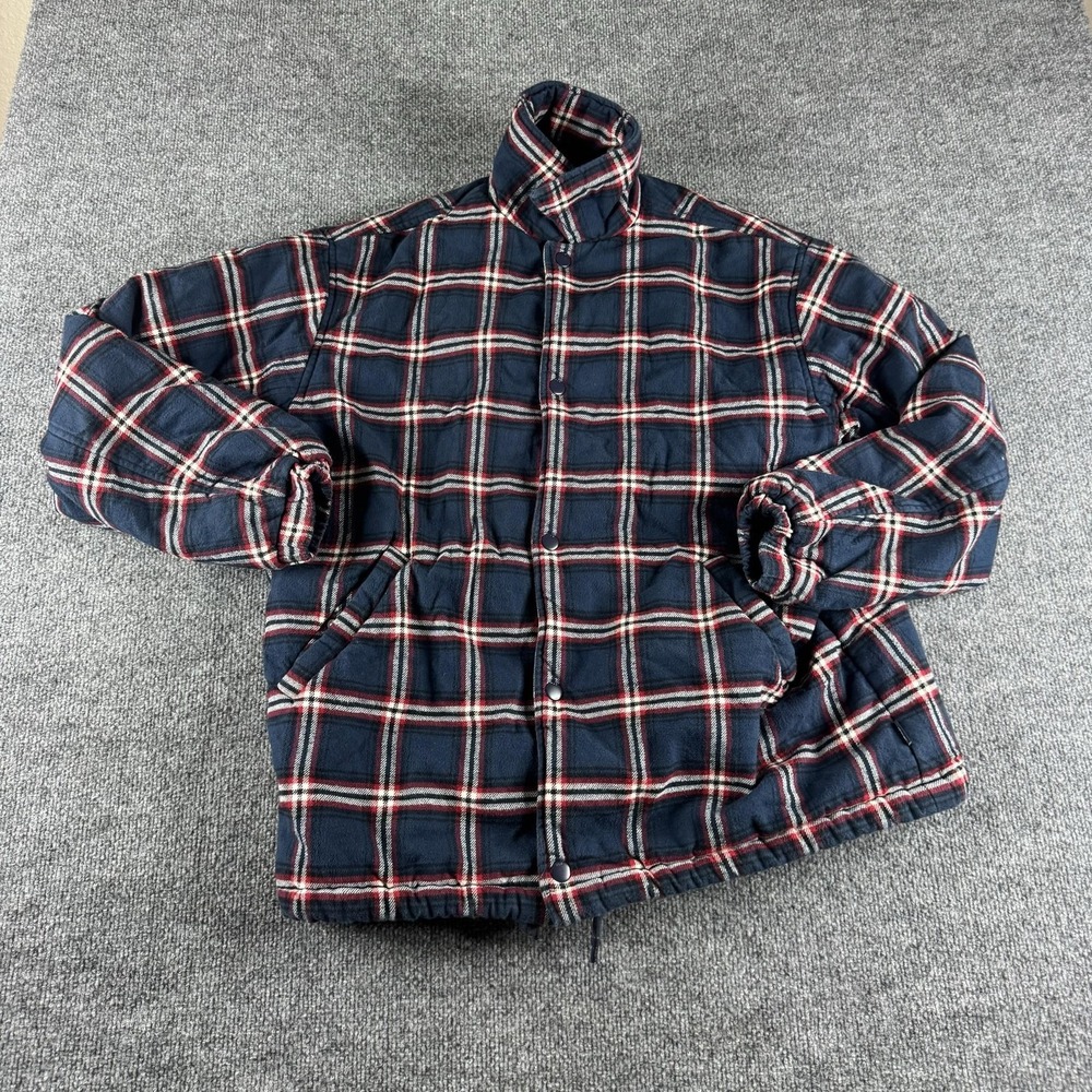Tna Coach Puffer Jacket Womens S Blue Plaid Flannel Snap Front Insulated